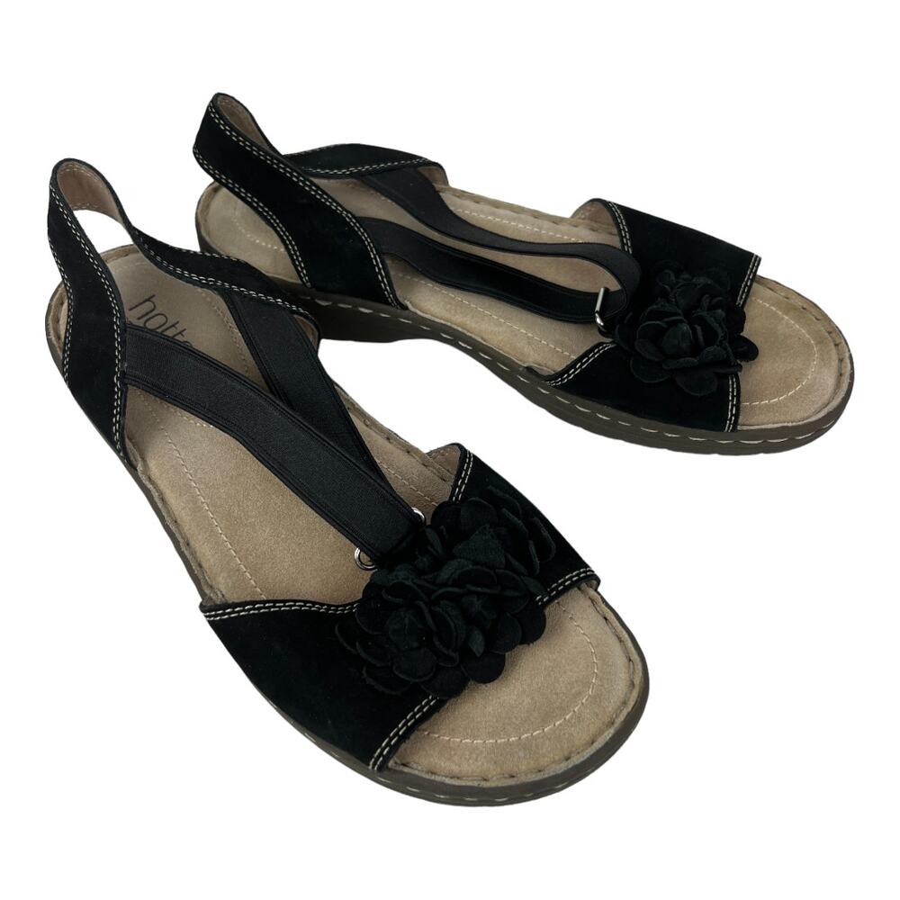 Hotter Molly Black Sandals Flower Design Applique Size 9